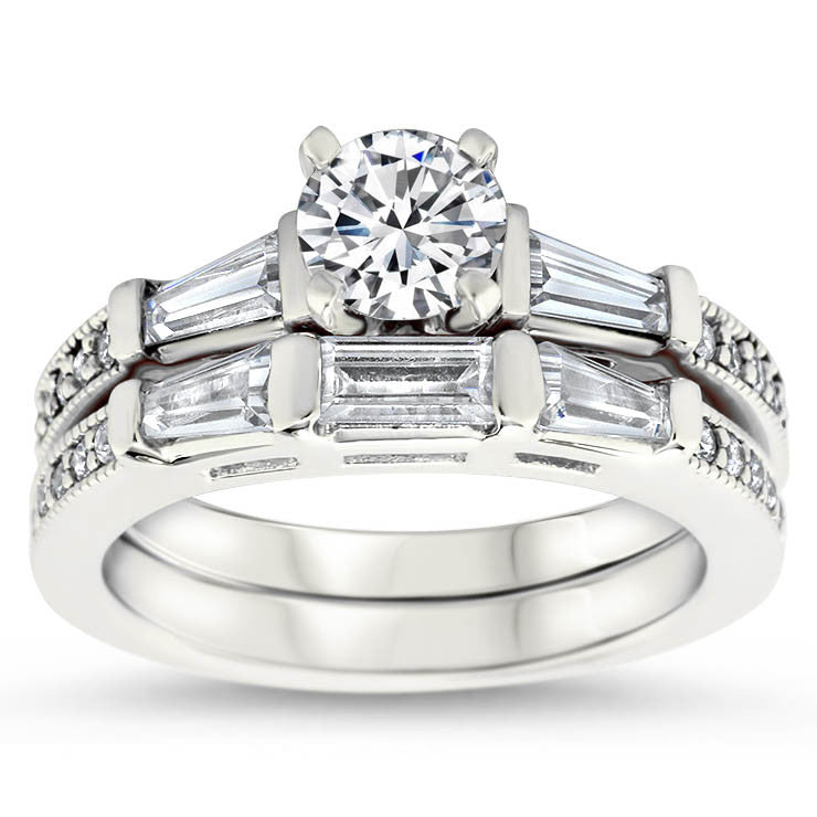 Tapered Baguette Diamond Set Engagement Ring and Wedding