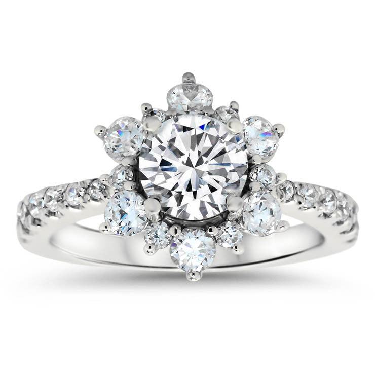 All Moissanite Snowflake Wedding Set Engagement Ring and Wedding Band - Snowflake Set - Moissanite Rings
