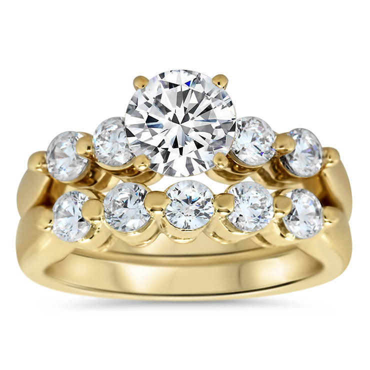 Single Prong Diamond Wedding Set Moissanite Center - Sheila - Moissanite Rings