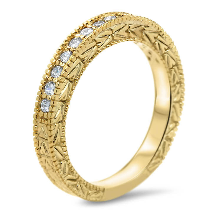 Vintage Inspired Weddign Set Engagement Ring and Wedding Band - Founded Wedding Set - Moissanite Rings