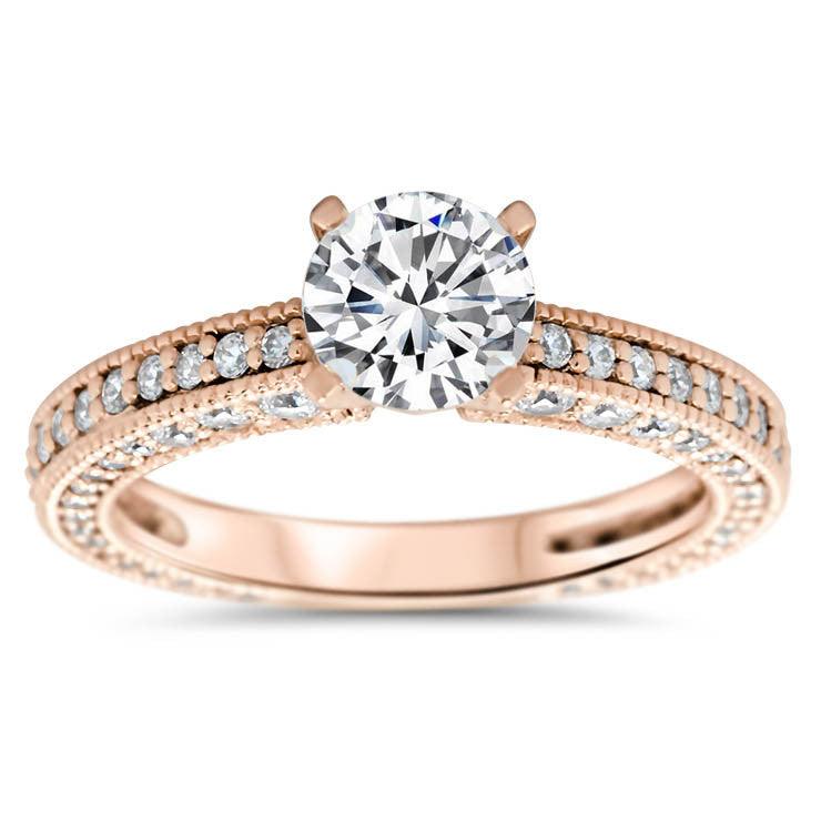 Antique Inspired Diamond Engagement Ring Moissanite Center-  Erin - Moissanite Rings