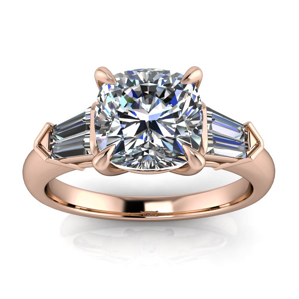 Cushion Cut Moissanite and Diamond Engagement Ring - Chicago - Moissanite Rings
