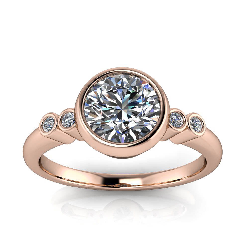 Bezel Set Moissanite and Diamond Engagement Ring - Skylar - Moissanite Rings
