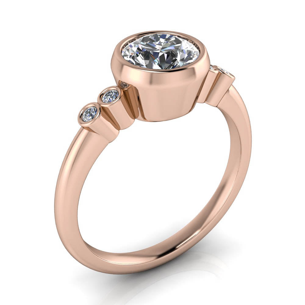 Bezel Set Moissanite and Diamond Engagement Ring - Skylar - Moissanite Rings