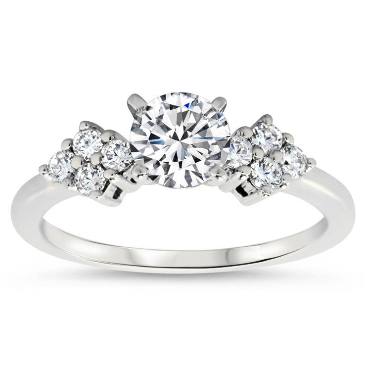Diamond Accented Engagement Ring with Matching Wedding Band - Love Cluster Wedding Set - Moissanite Rings