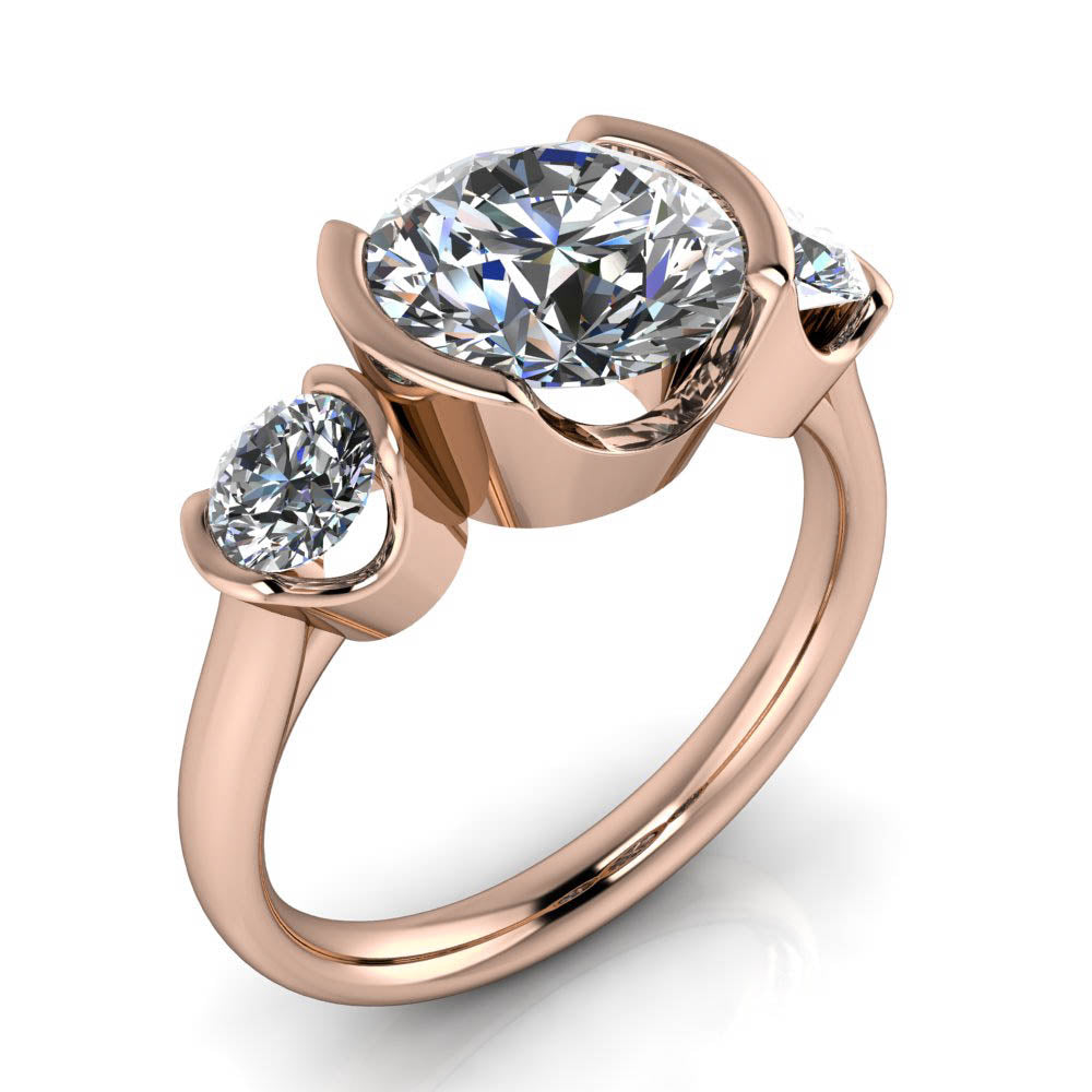 Three Stone Bezel Set Engagement Ring - Riley - Moissanite Rings