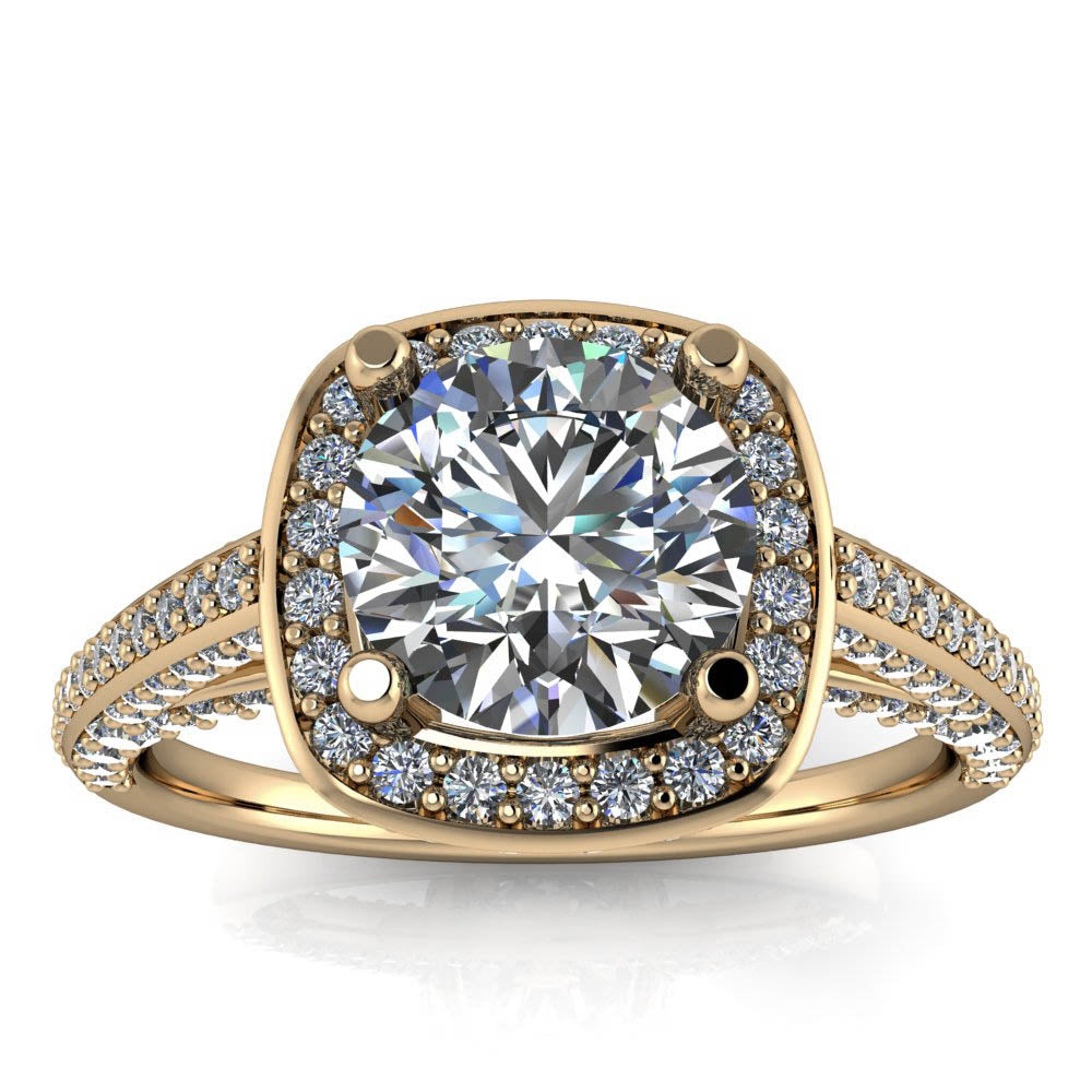 Cushion Shaped Halo Round Center Moissanite Engagement Ring - Valentina - Moissanite Rings