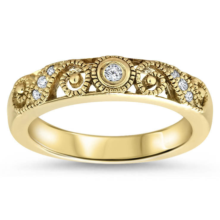Diamond Filgre Style Wedding Band - Swirl Band - Moissanite Rings