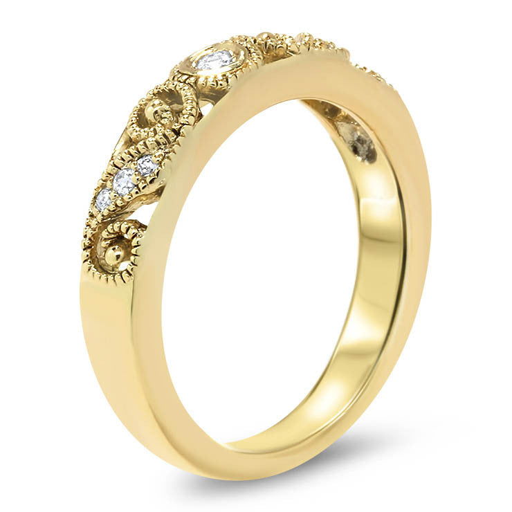 Diamond Filgre Style Wedding Band - Swirl Band - Moissanite Rings