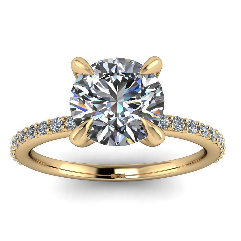 Single Row Diamond Engagement Ring Moissanite Center - Bali - Moissanite Rings