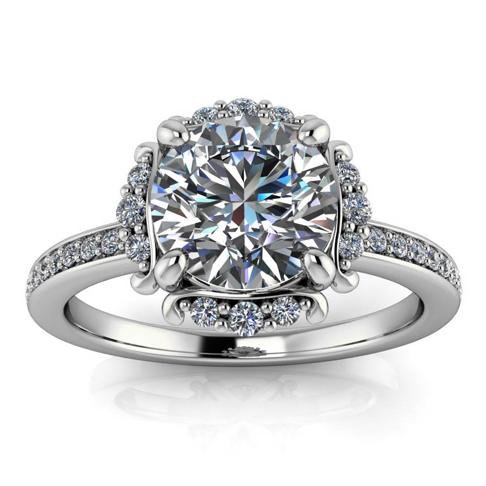 Vintage Inspired Moissanite Diamond Halo Engagement Ring - Darby - Moissanite Rings
