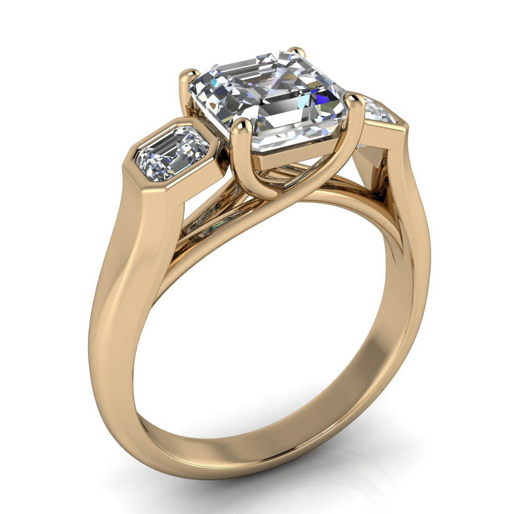 Three Stone Asscher Cut Engagement Ring - Mary - Moissanite Rings