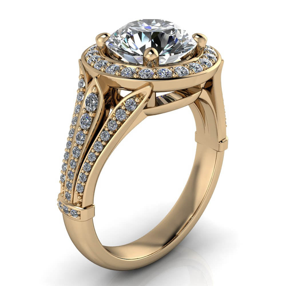 Diamond Halo Moissanite Engagement Ring - Faye - Moissanite Rings