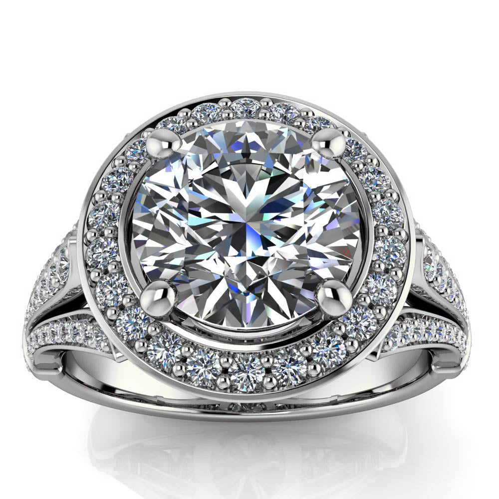 Diamond Halo Moissanite Engagement Ring - Faye - Moissanite Rings