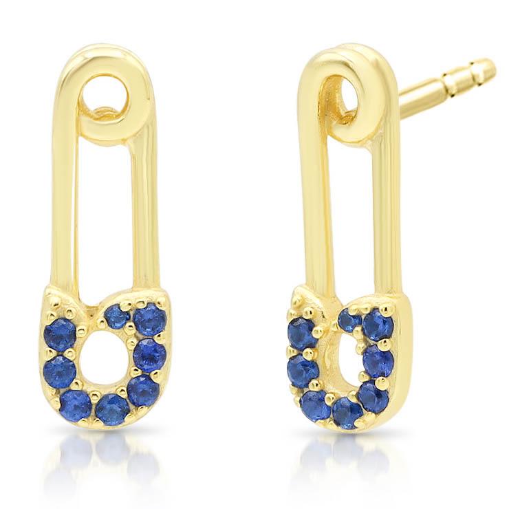 Blue Sapphire Safety Pin Earrings
