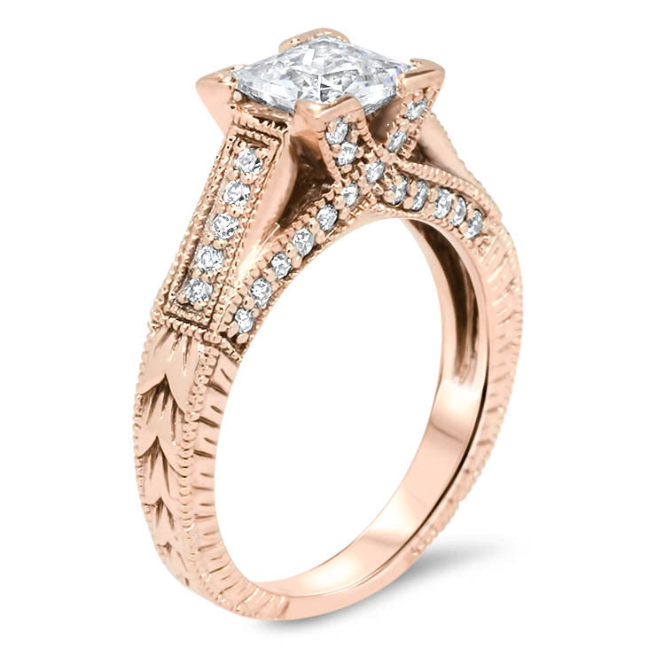 Princess Cut Vintage Inspired Engagement Ring - Lydia - Moissanite Rings