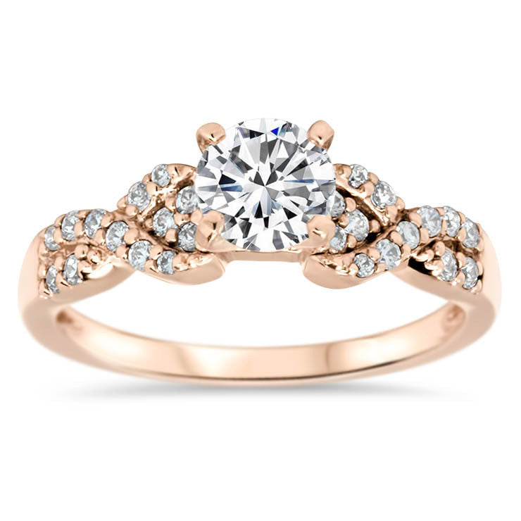 Twisted Band Engagement Ring Diamond Halo - Mati - Moissanite Rings