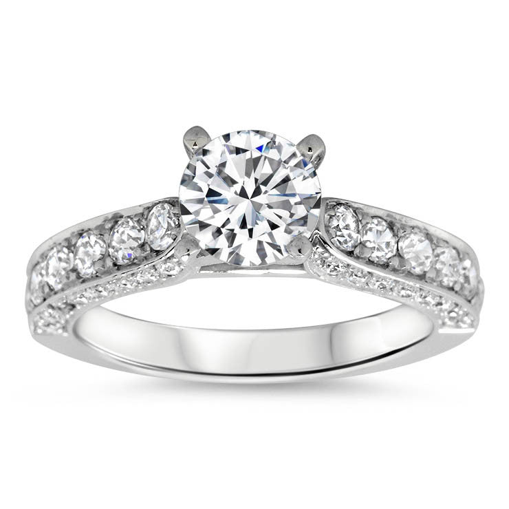 Diamond Covered Engagement Ring Setting Moissanite Center- Hazel - Moissanite Rings