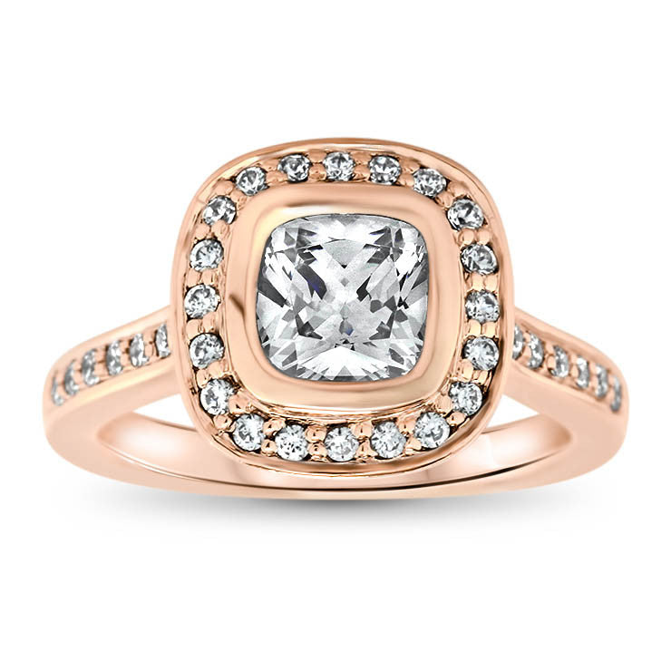 Cushion Cut Diamond Bezel Set Moissanite Center Engagement Ring - Betty - Moissanite Rings