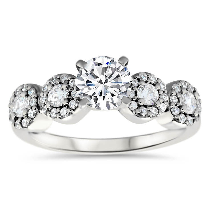 Diamond Halo Side Stones Moissanite Center Engagement Ring  - Bubbly - Moissanite Rings