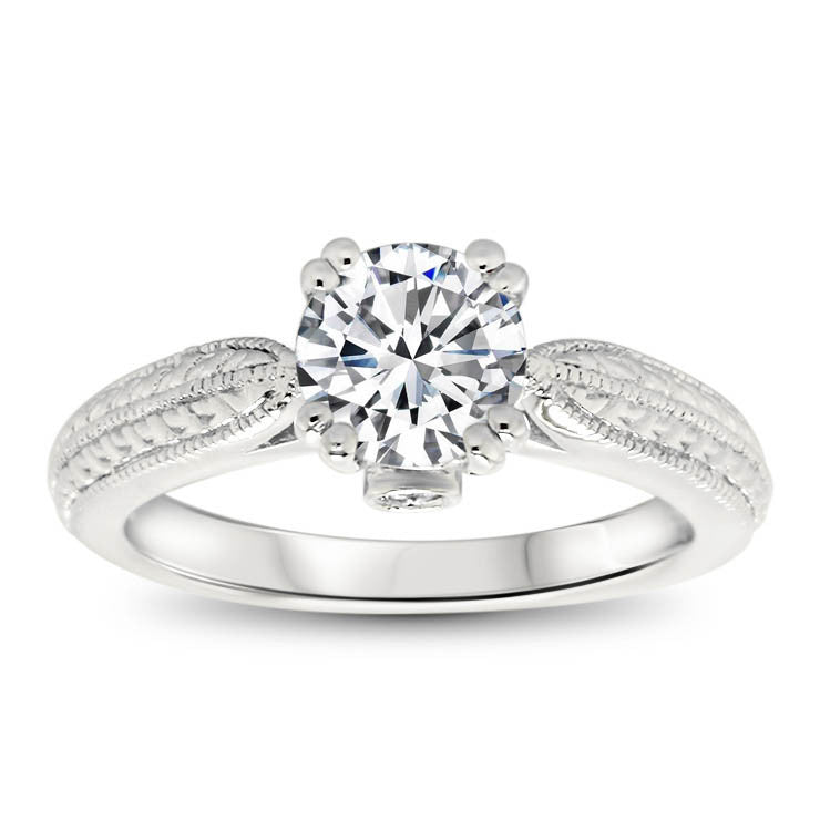 Forever One Moissanite Engraved Solitaire Engagement Ring - Kristen - Moissanite Rings