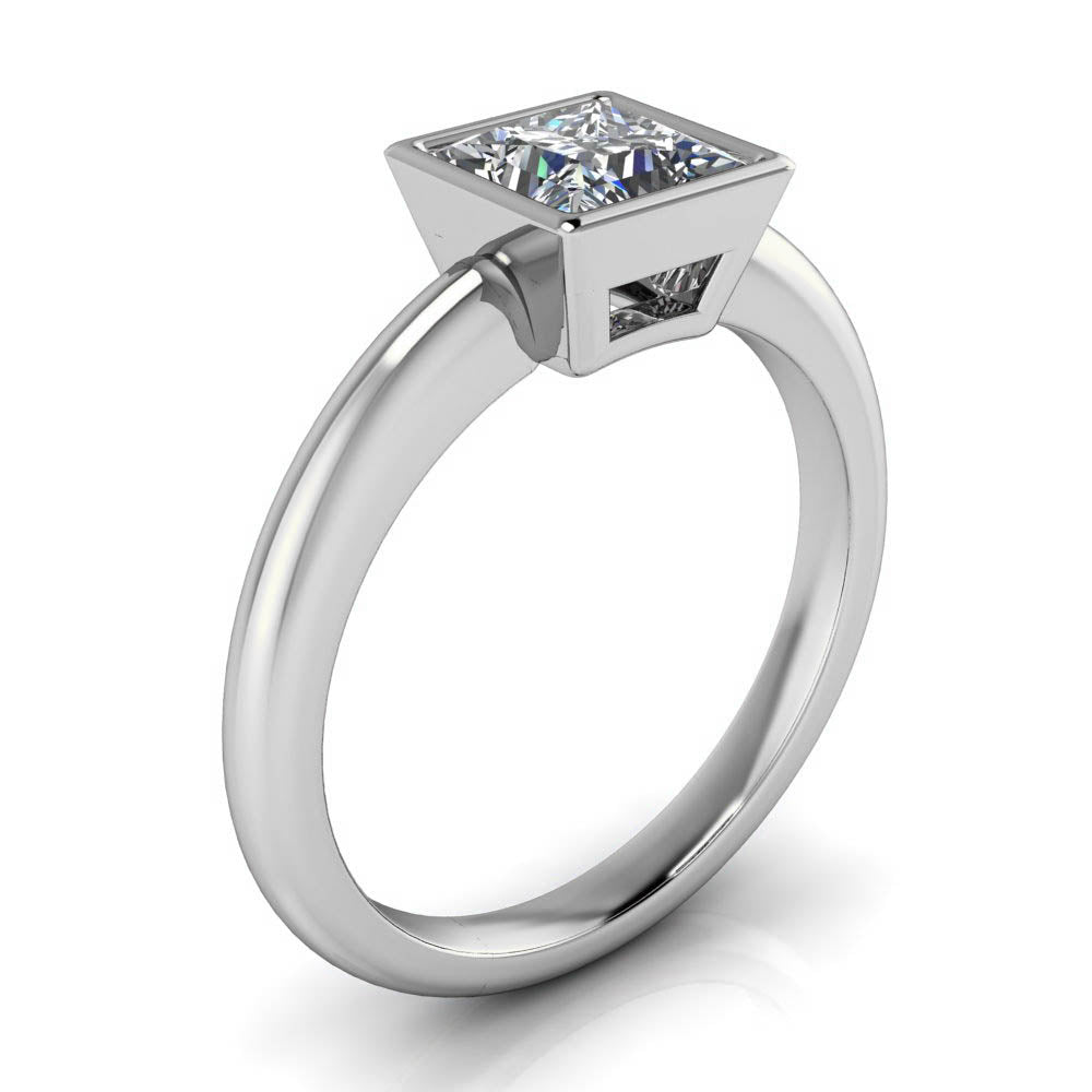 Bezel Set Princess Cut Moissanite Engagement Ring - Amata - Moissanite Rings