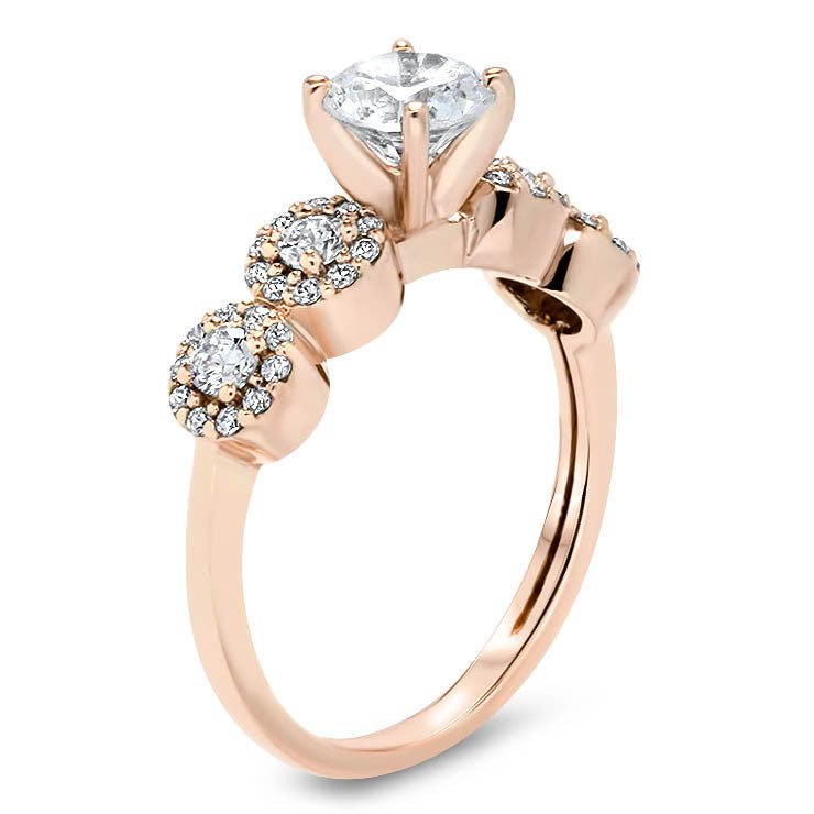 Diamond Halo Side Stones Moissanite Center Engagement Ring  - Bubbly - Moissanite Rings