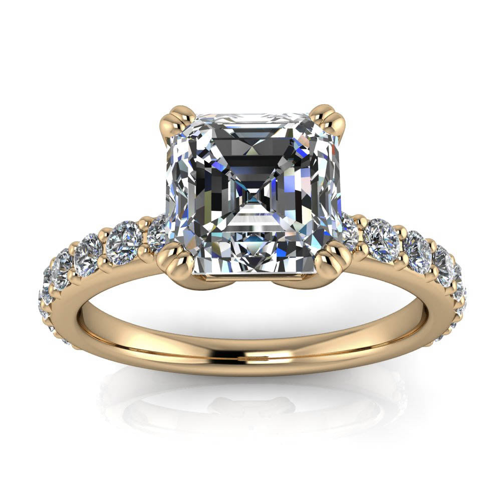 Asscher Cut Moissanite And Diamond Engagement Ring - Rebecca - Moissanite Rings