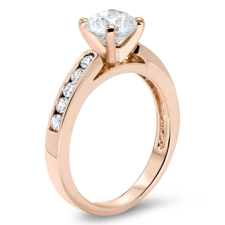 Channel Set Diamond Setting Moissanite Center Engagement Ring - Mona - Moissanite Rings