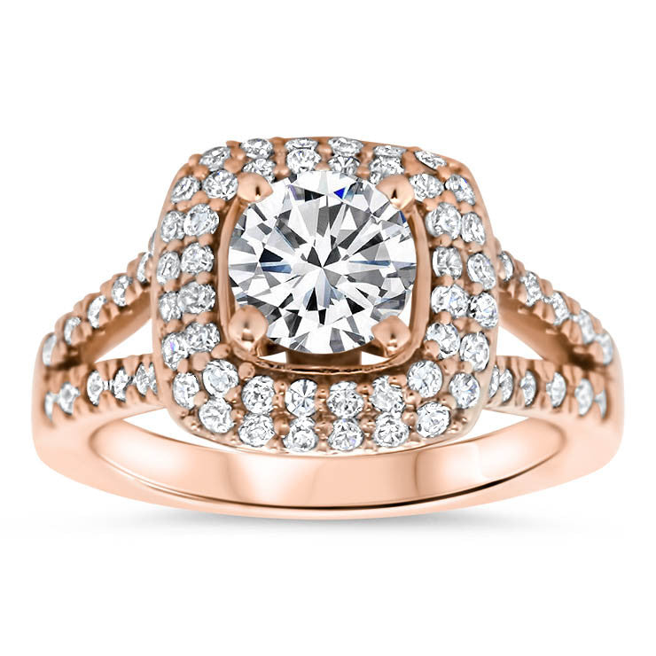 Diamond Pave Halo Split Shank Moissanite Engagement Ring -  Bobbi - Moissanite Rings