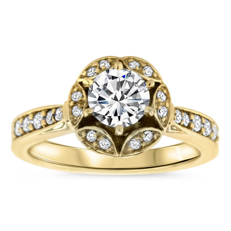 Vintage Inspired Diamond Halo Forever One Moissanite Engagement Ring  - Gwen - Moissanite Rings
