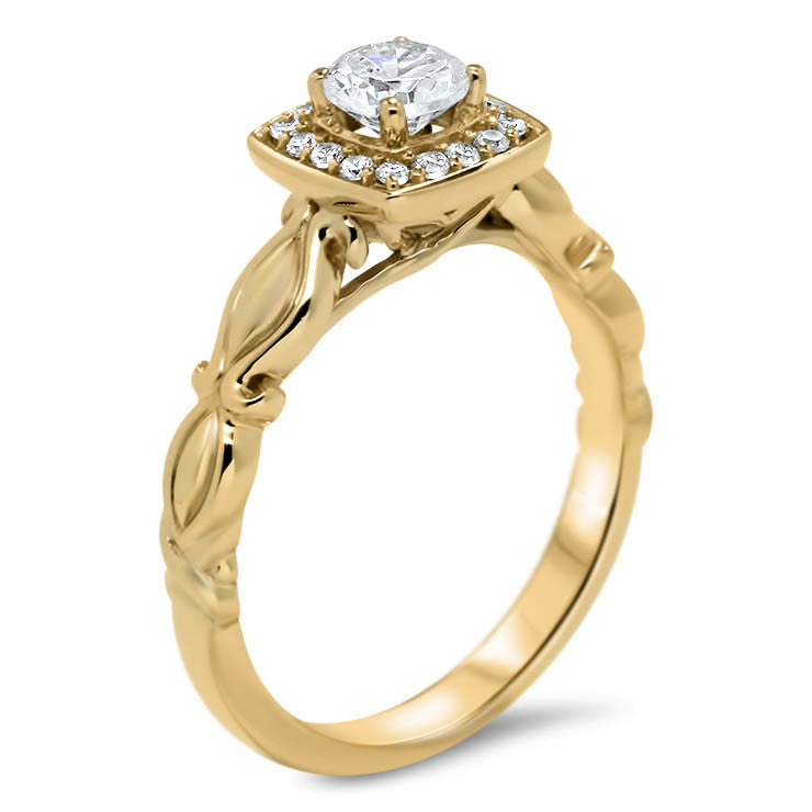 Diamond Halo Solitaire Moissanite Engagement Ring - Isa - Moissanite Rings