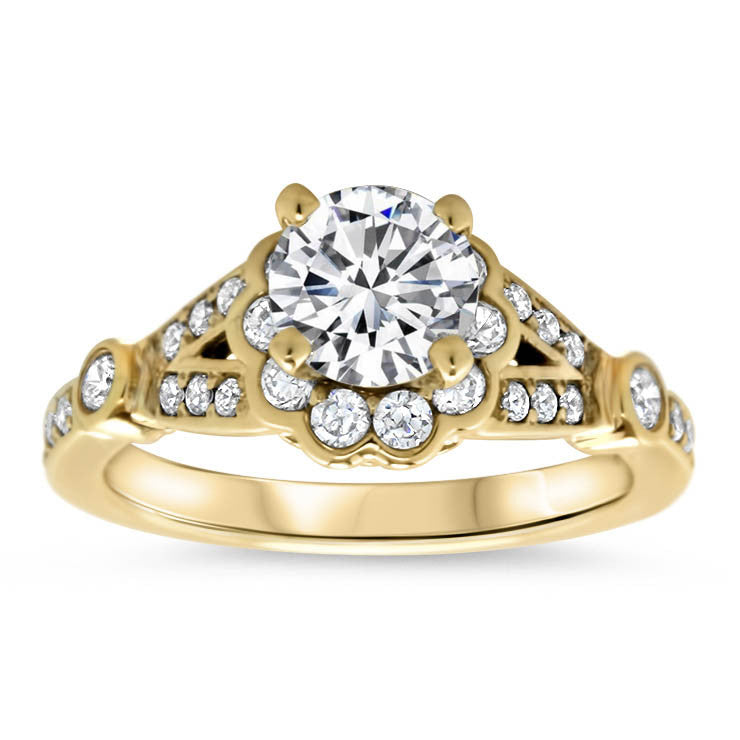 Floral Split Shank Moissanite Engagement Ring - Lola - Moissanite Rings