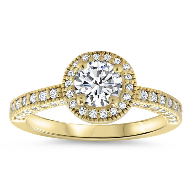 Diamond Halo Low Profile Moissanite Engagement Ring - Roberta - Moissanite Rings