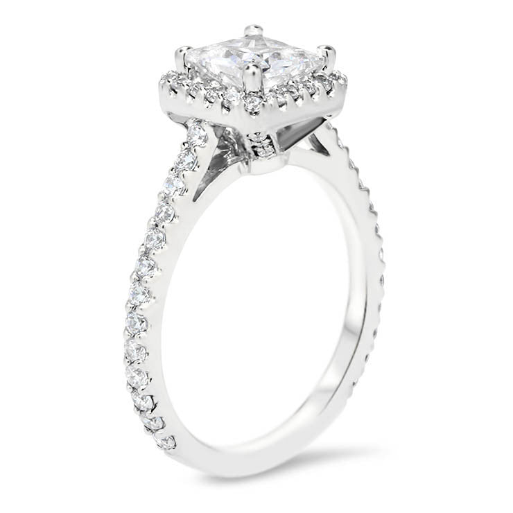Princess Cut Forever One Moissanite and Diamond Halo Engagement Ring - Prima - Moissanite Rings