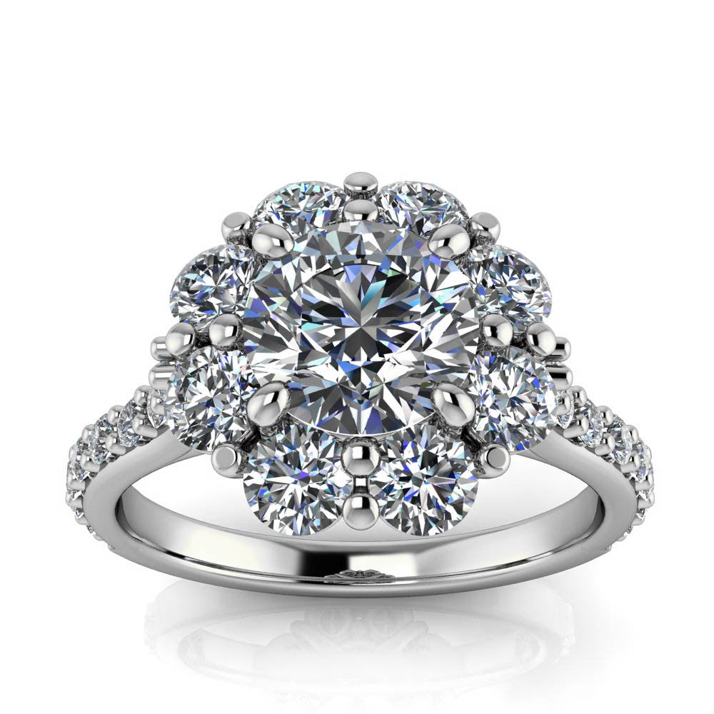 Floral Style Moissanite and Diamond Engagement Ring - Bouquet - Moissanite Rings