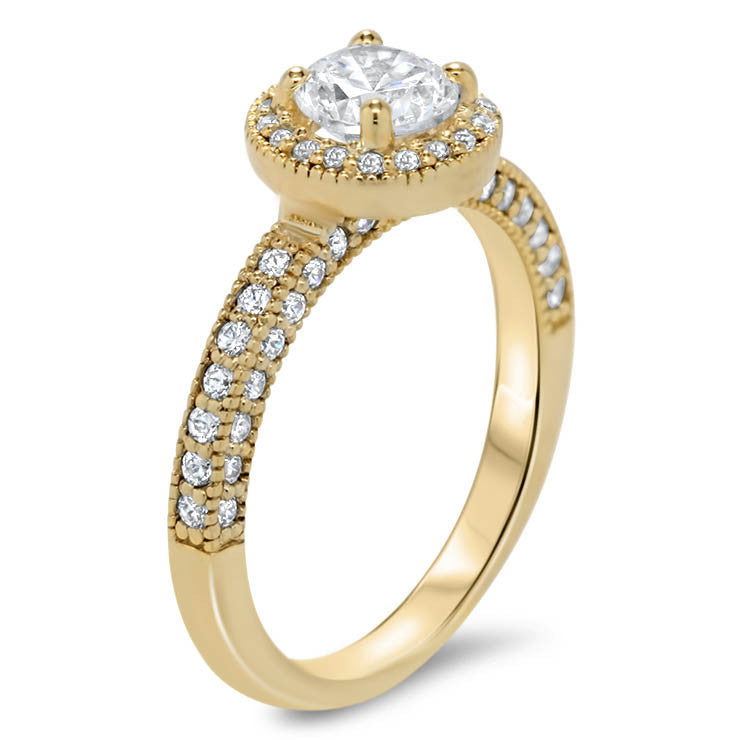 Diamond Halo Low Profile Moissanite Engagement Ring - Roberta - Moissanite Rings