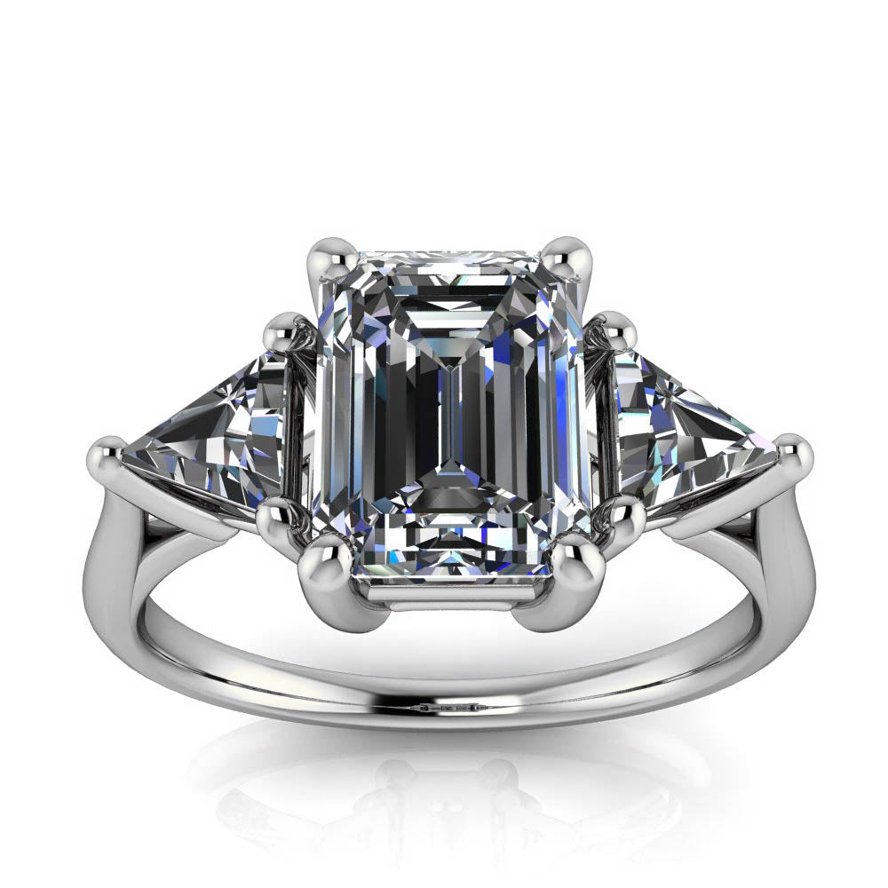 Three Stone Engagement Ring Emerald Cut - Simona - Moissanite Rings