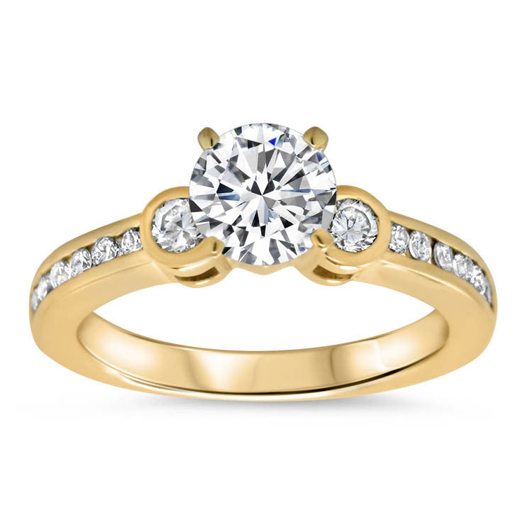 Bezel Set Diamond Accented Engagement Ring - Bianca Set - Moissanite Rings