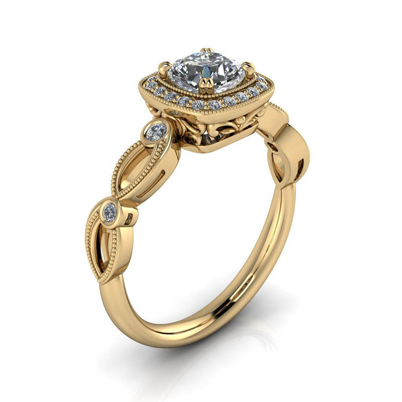 Unique Halo Engagement Ring - Adela - Moissanite Rings