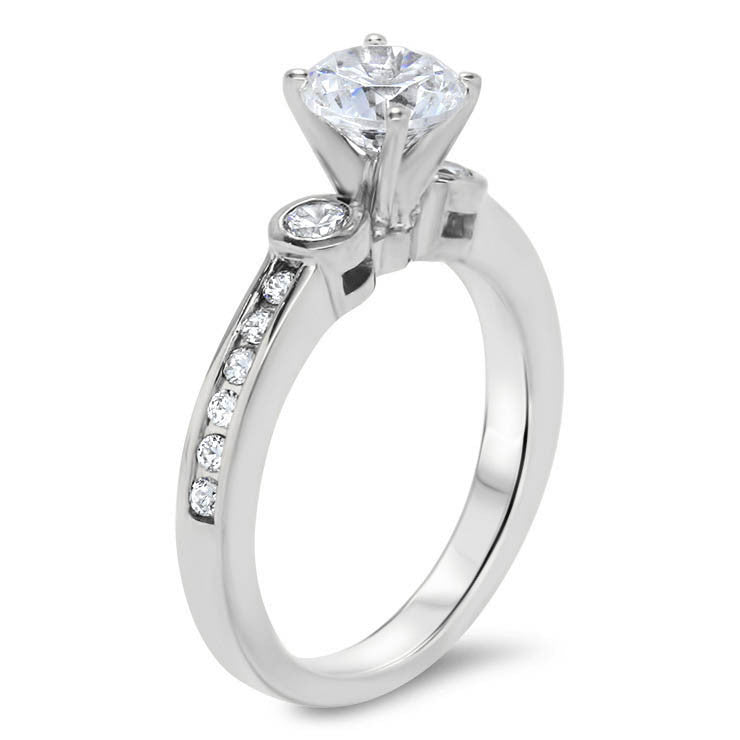 Forever One Moissanite Bezel Set Diamond Side Stone Engagement Ring - Bianca - Moissanite Rings