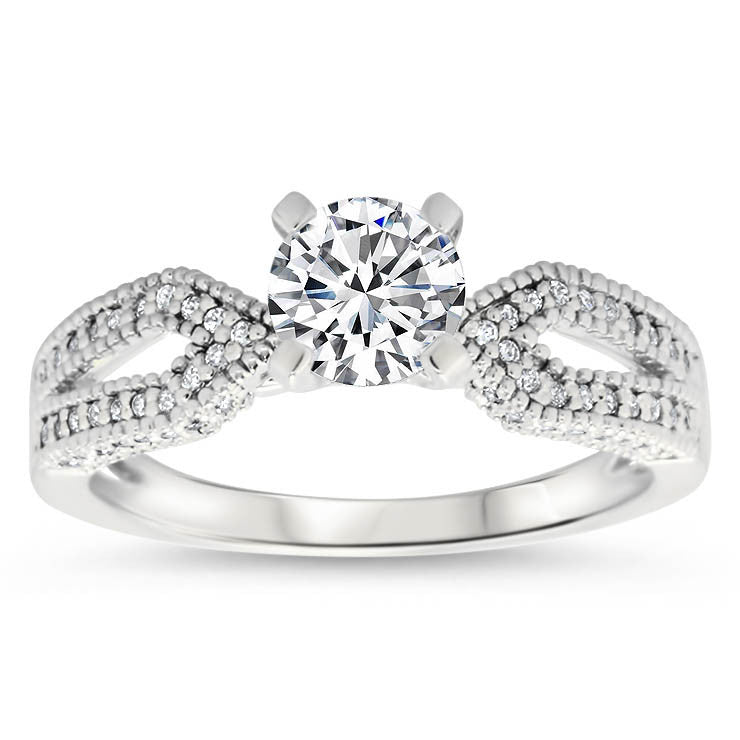 Diamond Accented Engagement Ring and Wedding Band - Bit Wedding Set - Moissanite Rings