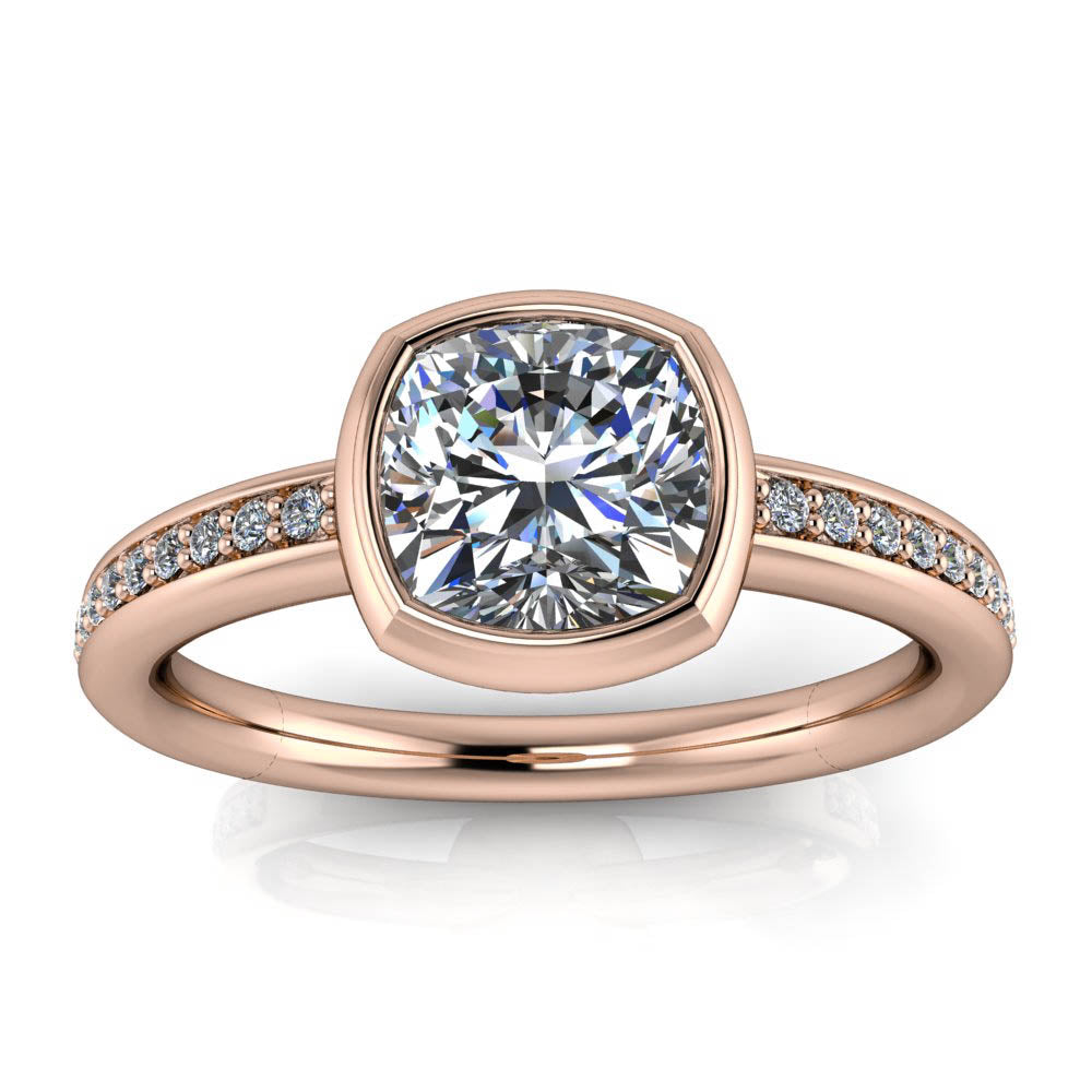 Bezel Set Engagement Ring Cushion Cut - Grata - Moissanite Rings