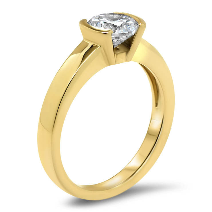 Half Bezel Set Moissanite Engagement Ring - Mia - Moissanite Rings
