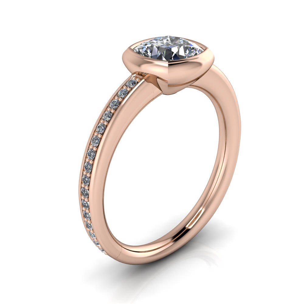 Bezel Set Engagement Ring Cushion Cut - Grata 7mm - Moissanite Rings