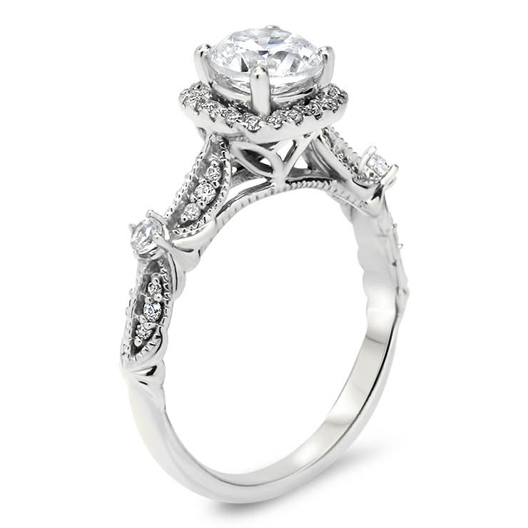 Antique Style Moissanite Engagement Ring Diamond Setting - Tressa 2ct - Moissanite Rings