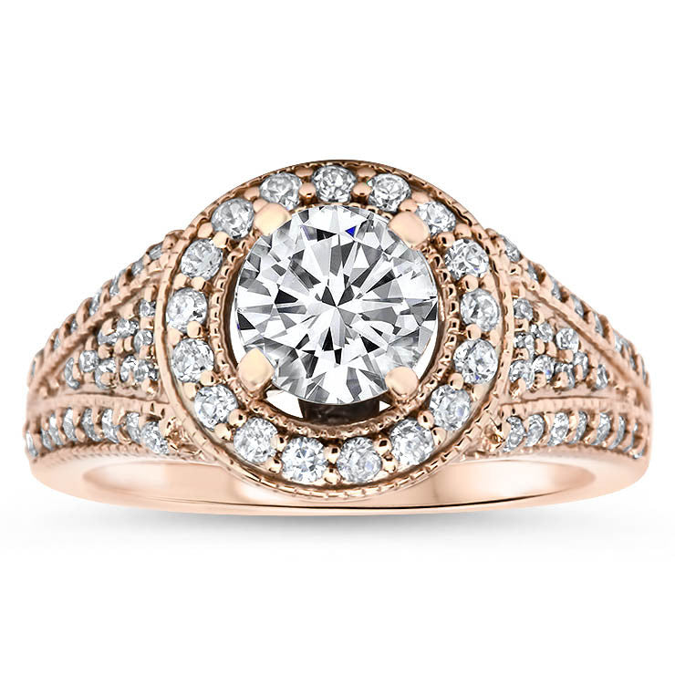 Forever One Moissanite Vintage Diamond Halo Engagement Ring - Kendall - Moissanite Rings