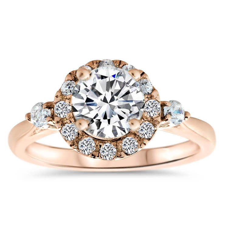 Diamond Halo Moissanite and Diamond Engagement Ring - Nicola - Moissanite Rings