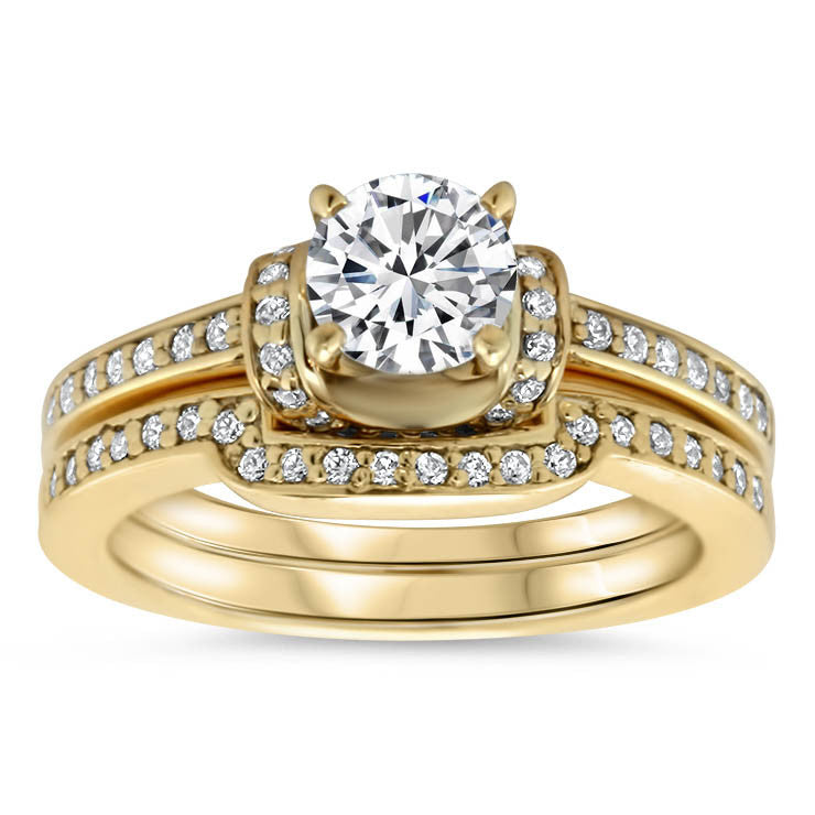 Diamond Accented Engagement Ring with Matching Wedding Band - Shawl Set - Moissanite Rings