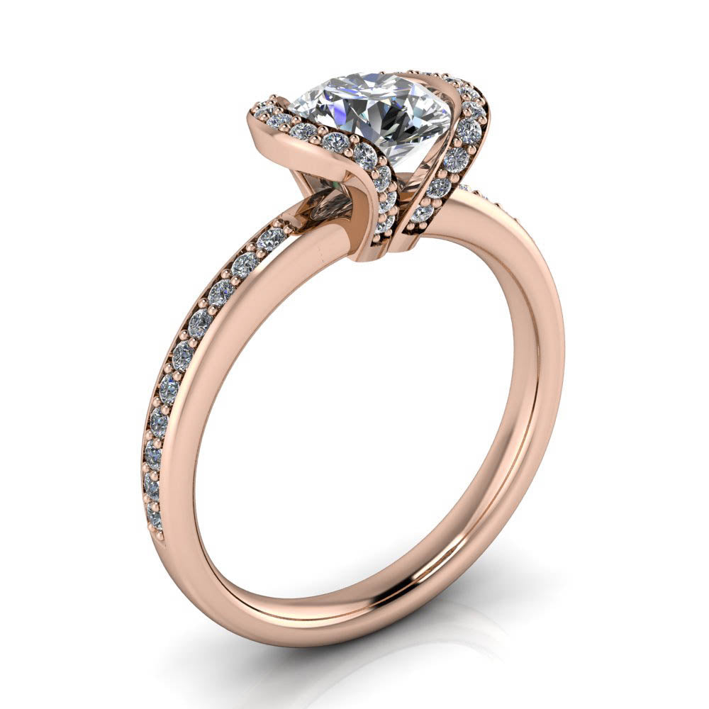 Half Bezel Set Engagement Ring Moissanite and Diamond - Jessica - Moissanite Rings